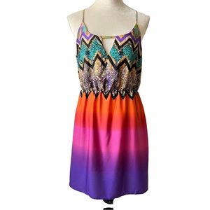 GB Multicolored Zig Zag Blouson Shift Mini Dress